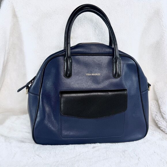 Vera Bradley Bowled Over convertible satchel navy blue black leather - Picture 3 of 10